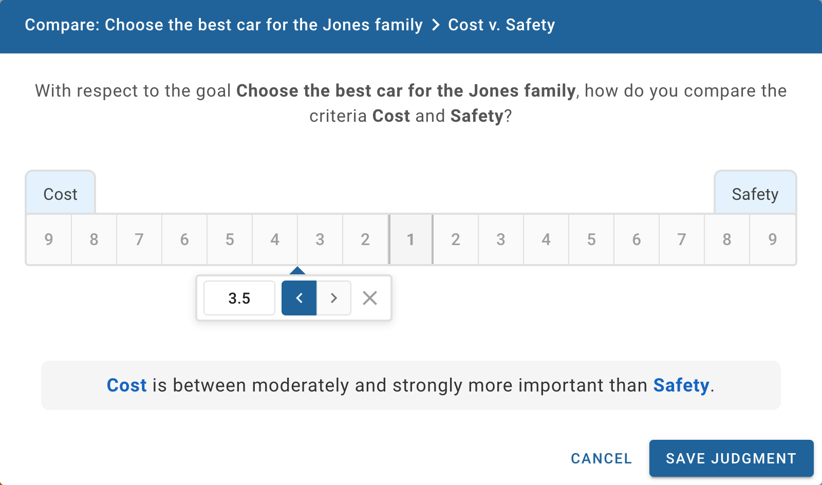 Entering a fractional value in a pairwise comparison